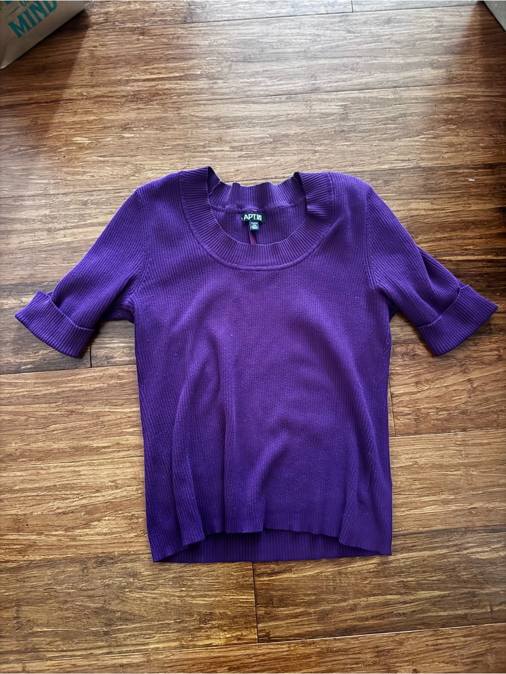 Apt. 9 Short Sleeve Ribbed Knit Top Crew Neck Sweater Fitted Blouse Royal Purple